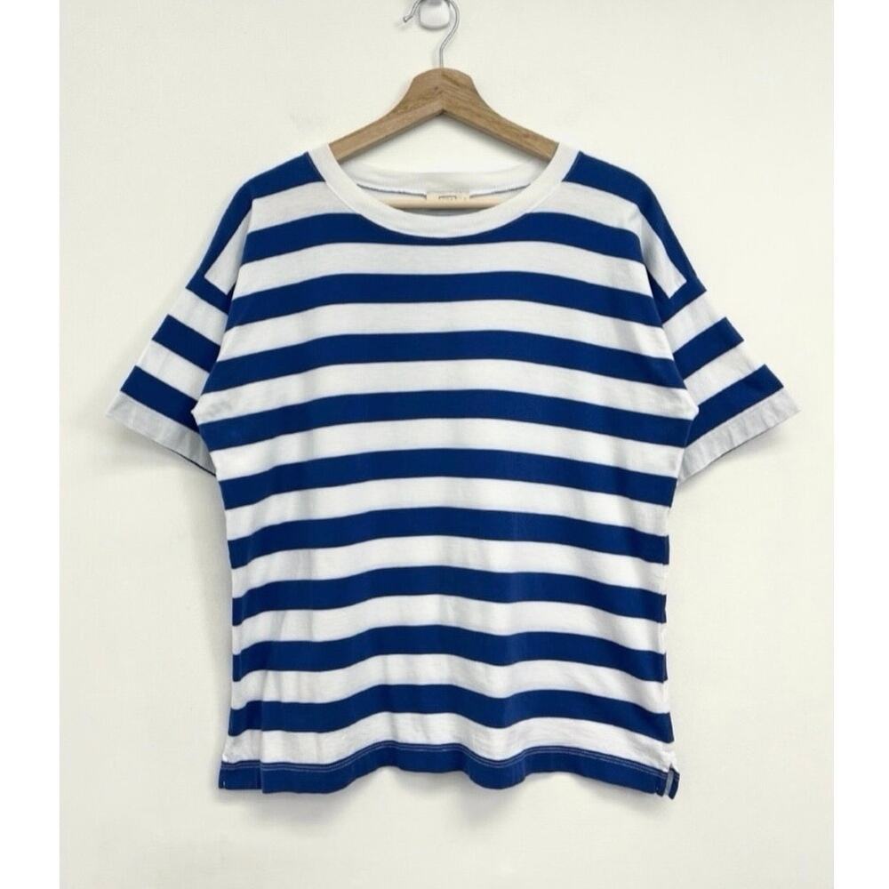 AYR The Hiijinx Pima Cotton Relaxed Boxy Riviera Stripe Crew Tee Retro - Medium - Picture 12 of 13